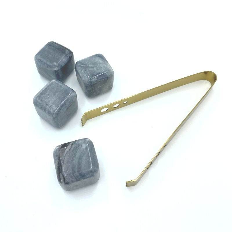 Whisky Stones Set with Brass Tongs