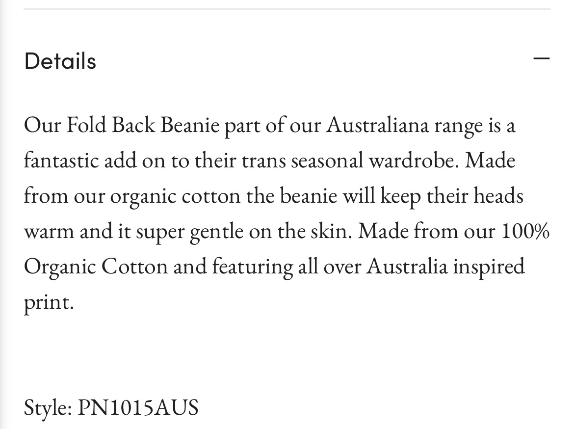 . Purebaby Australian Print Beanie .