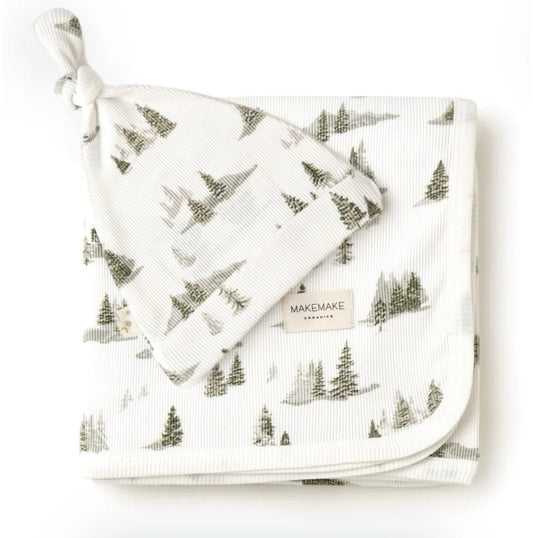 . Frosted Fir Swaddle Blanket & Hat .